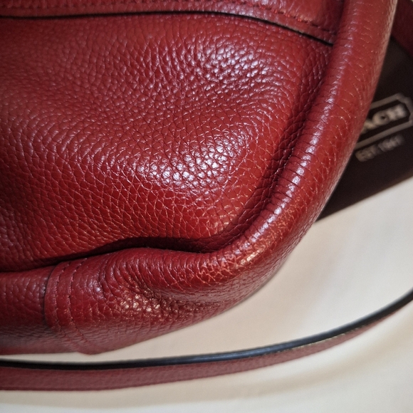 Coach Central Pebble Leather Satchel Red Maroon Medium Sized Crossbody Purse EUC - Picture 9 of 17